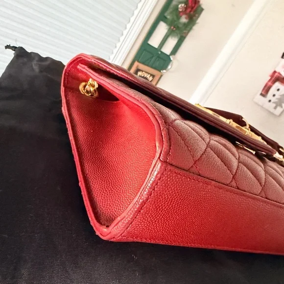 Yves Saint Laurent Envelope Scarlet Quilted Shoulder Bag Gold Chain YSL - Picture 4 of 16